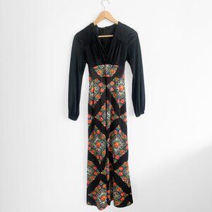 Vintage lightweight rose medallion long-sleeve dress with empire waist